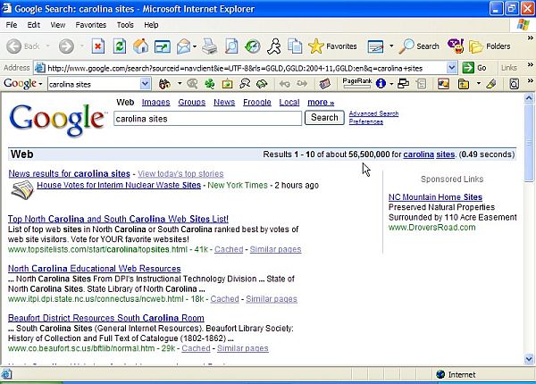 #1 ranking at Google using domain name with no Carolina keyword.