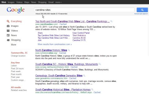 Top Carolina Websites List has earned Site Links from Google.